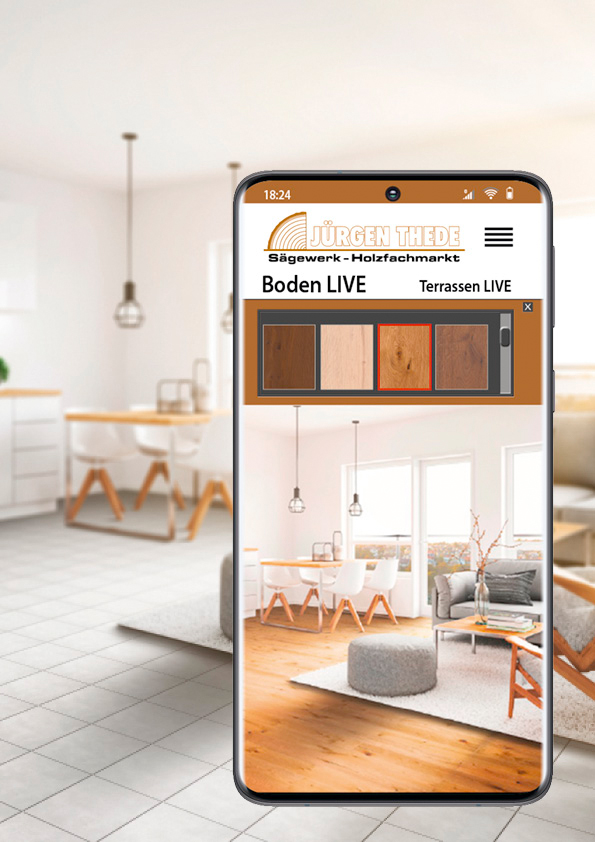 Holz Thede Boden Live - Parkettboden, Laminat, Designboden direkt und sofort digital im eigenen Raum verlegen für Nordmecklenburg, Wismar, Neukloster, Perniek, Schwerin, Rostock, Bad Kleinen, Bützow, Bad Doberan.